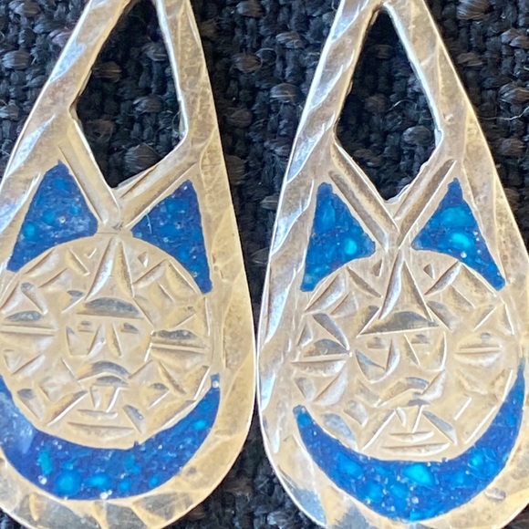 Hecho en Mexico sterling silver crushed Turquoise dangle earrings - Picture 2 of 6